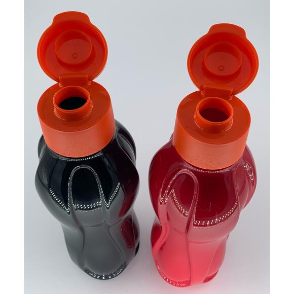 Tupperware Eco Water Bottles Flip Top 36 oz Red Orange Black Set Of 2 Seal Large - Picture 4 of 7